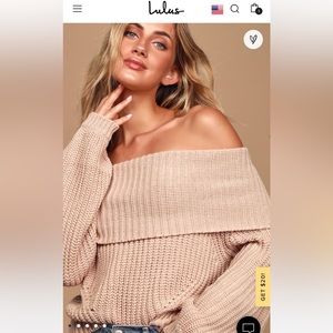 LuLu’s Carmichael Dusty Blush Off-the-Shoulder Knit Sweater